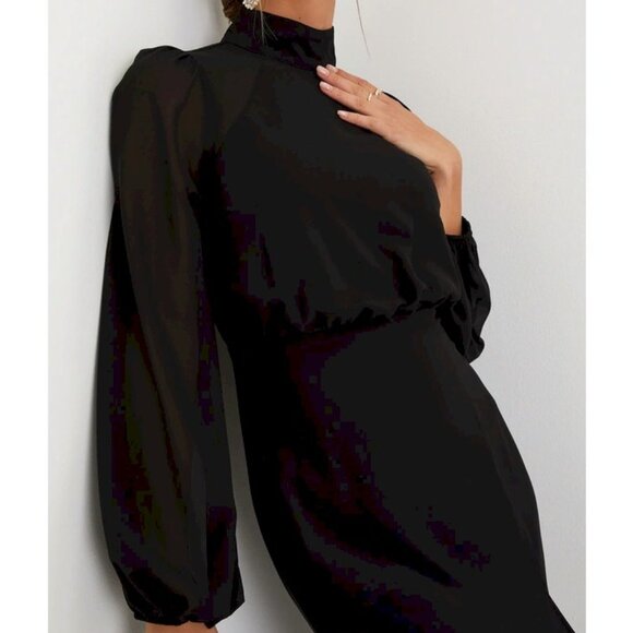 Graceful Entrance Black Long Sleeve Backless Maxi Dress Size Medium NWOT - Picture 4 of 12